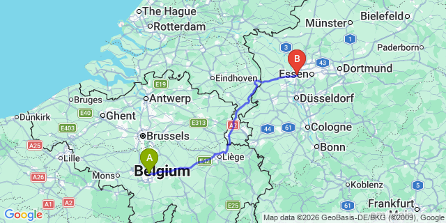 Map: Charleroi Airport Brussels South (CRL) to Hengelo