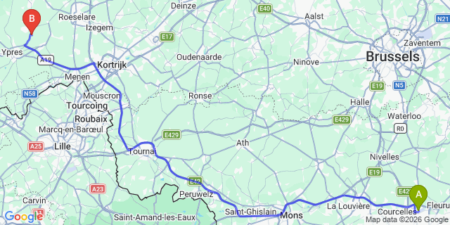 Map: Charleroi Airport Brussels South (CRL) to Hénin-Beaumont