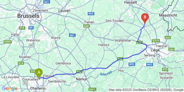 Map: Charleroi Airport Brussels South (CRL) to Henis