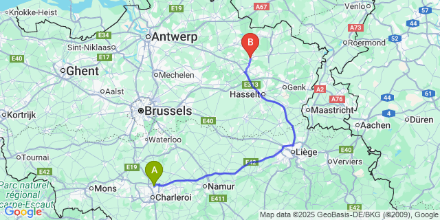 Map: Charleroi Airport Brussels South (CRL) to Heppen