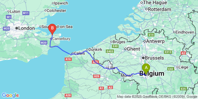 Map: Charleroi Airport Brussels South (CRL) to Herne