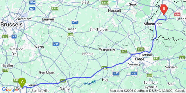 Map: Charleroi Airport Brussels South (CRL) to Herserange