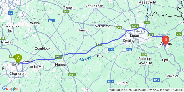 Map: Charleroi Airport Brussels South (CRL) to Heusy