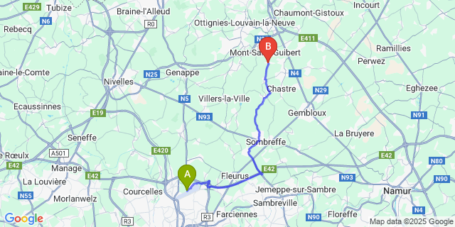 Map: Charleroi Airport Brussels South (CRL) to Hevillers