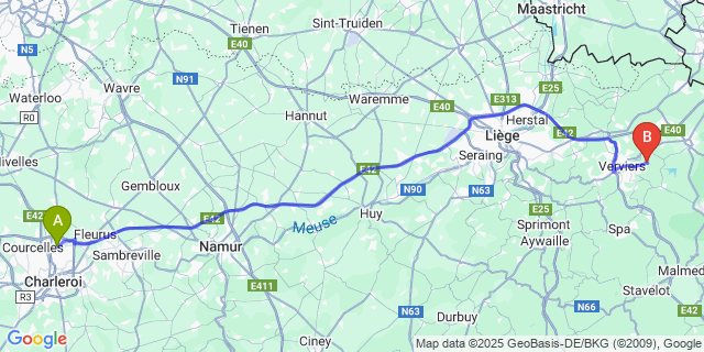 Map: Charleroi Airport Brussels South (CRL) to Hevremont