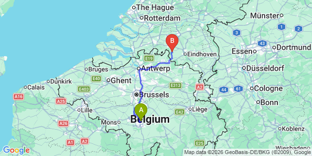 Map: Charleroi Airport Brussels South (CRL) to Hilversum