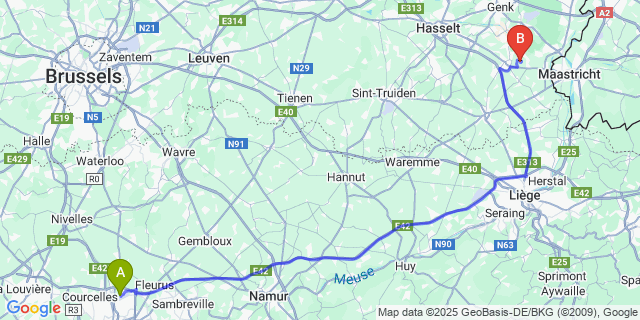 Map: Charleroi Airport Brussels South (CRL) to Hoelbeek