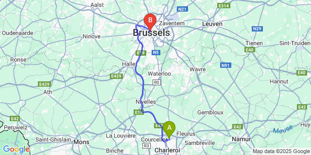 Map: Charleroi Airport Brussels South (CRL) to Holiday Inn Express Brussels - Grand-Place, an IHG Hotel