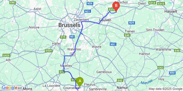 Map: Charleroi Airport Brussels South (CRL) to Holsbeek