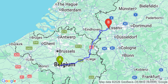 Map: Charleroi Airport Brussels South (CRL) to Hoogeveen