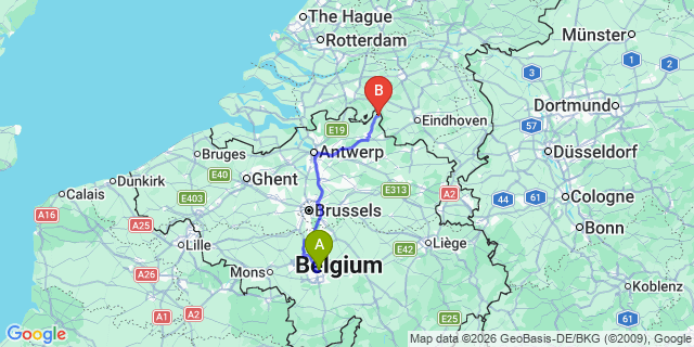 Map: Charleroi Airport Brussels South (CRL) to Hoorn