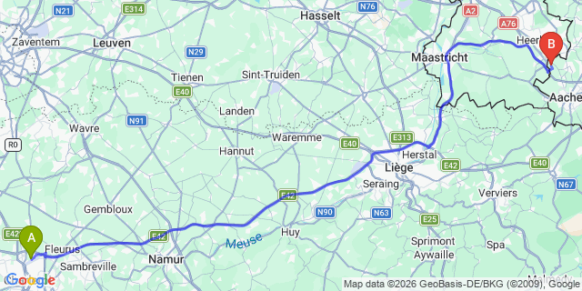 Map: Charleroi Airport Brussels South (CRL) to Horst aan de Maas