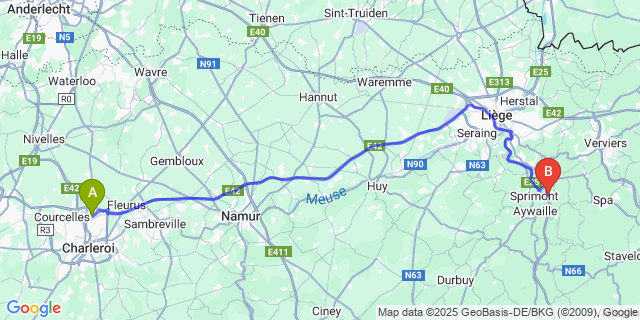 Map: Charleroi Airport Brussels South (CRL) to Hotchamps