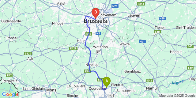 Map: Charleroi Airport Brussels South (CRL) to Hotel City Center | Hotel Centre Bruxelles Pas cher, Brussels