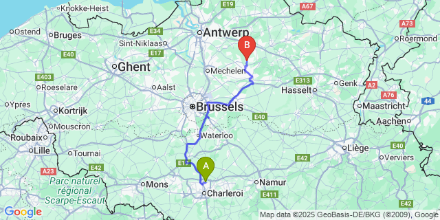 Map: Charleroi Airport Brussels South (CRL) to Hulshout