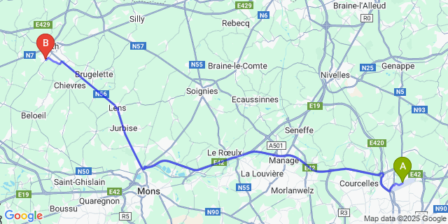 Map: Charleroi Airport Brussels South (CRL) to Irchonwelz