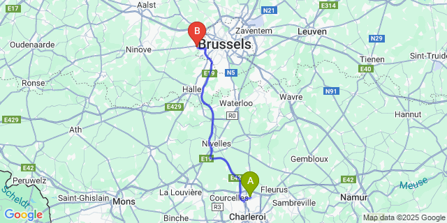 Map: Charleroi Airport Brussels South (CRL) to Itterbeek