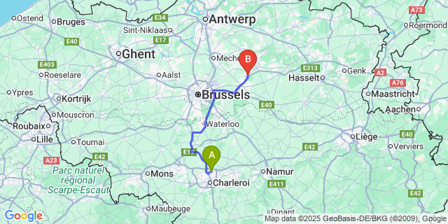Map: Charleroi Airport Brussels South (CRL) to Java