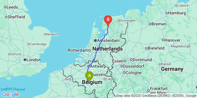Map: Charleroi Airport Brussels South (CRL) to Joure