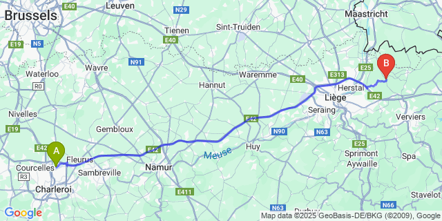 Map: Charleroi Airport Brussels South (CRL) to Julémont