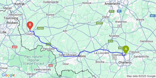 Map: Charleroi Airport Brussels South (CRL) to Kain