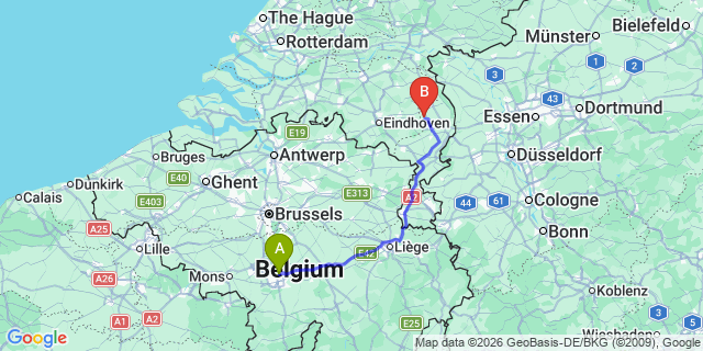 Map: Charleroi Airport Brussels South (CRL) to Kampen