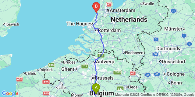 Map: Charleroi Airport Brussels South (CRL) to Katwijk