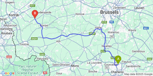 Map: Charleroi Airport Brussels South (CRL) to Kerkhove