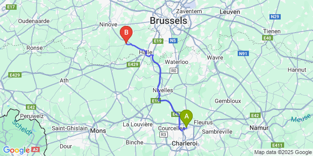 Map: Charleroi Airport Brussels South (CRL) to Kester