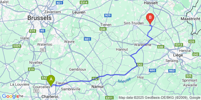 Map: Charleroi Airport Brussels South (CRL) to Kuttekoven