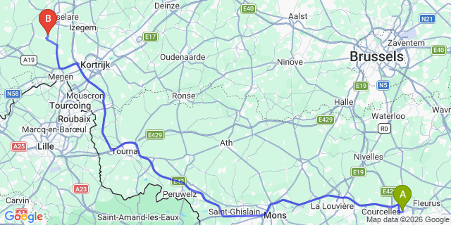 Map: Charleroi Airport Brussels South (CRL) to La Madeleine