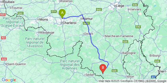 Map: Charleroi Airport Brussels South (CRL) to Lacuisine