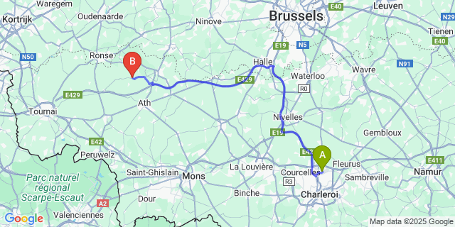 Map: Charleroi Airport Brussels South (CRL) to Lahamaide
