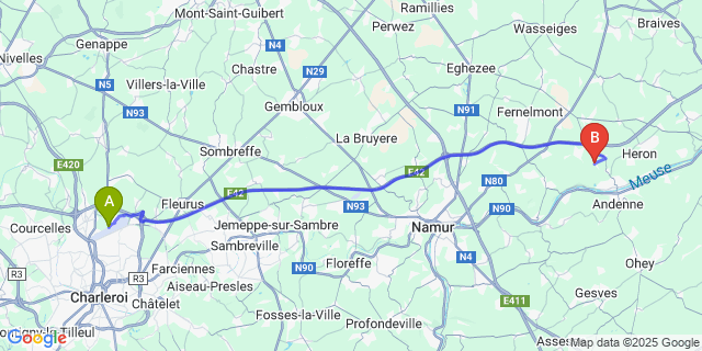 Map: Charleroi Airport Brussels South (CRL) to Landenne