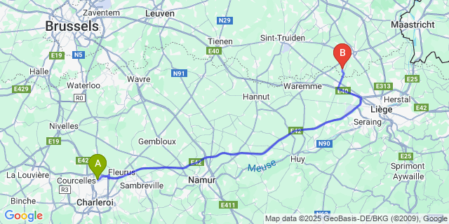 Map: Charleroi Airport Brussels South (CRL) to Lauw