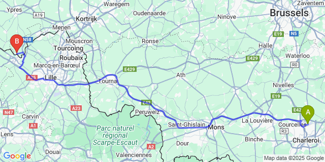 Map: Charleroi Airport Brussels South (CRL) to Le Bizet