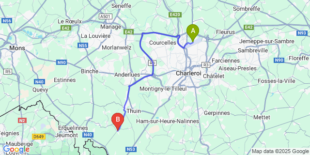 Map: Charleroi Airport Brussels South (CRL) to Leers-Et-Fosteau