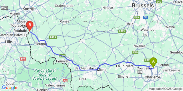 Map: Charleroi Airport Brussels South (CRL) to Leers-Nord