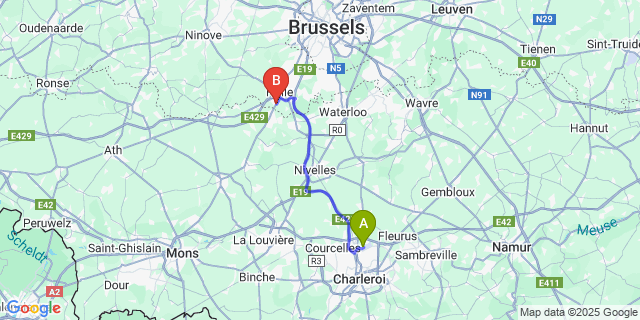 Map: Charleroi Airport Brussels South (CRL) to Lembeek
