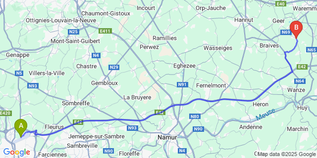 Map: Charleroi Airport Brussels South (CRL) to Les Waleffes