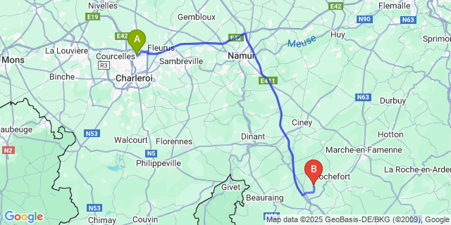 Map: Charleroi Airport Brussels South (CRL) to Lessive