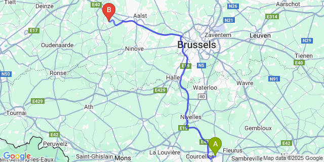 Map: Charleroi Airport Brussels South (CRL) to Letterhoutem