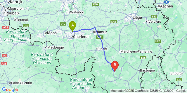 Map: Charleroi Airport Brussels South (CRL) to Libin