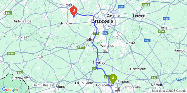 Map: Charleroi Airport Brussels South (CRL) to Liedekerke