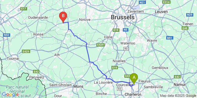 Map: Charleroi Airport Brussels South (CRL) to Lierde