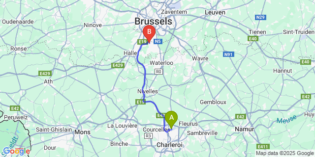 Map: Charleroi Airport Brussels South (CRL) to Linkebeek