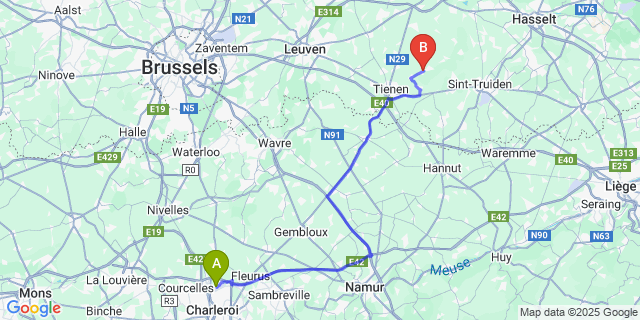 Map: Charleroi Airport Brussels South (CRL) to Linter