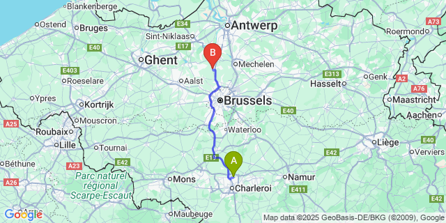 Map: Charleroi Airport Brussels South (CRL) to Londerzeel