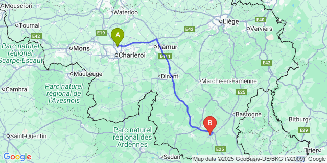 Map: Charleroi Airport Brussels South (CRL) to Longlier