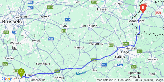 Map: Charleroi Airport Brussels South (CRL) to Longwy